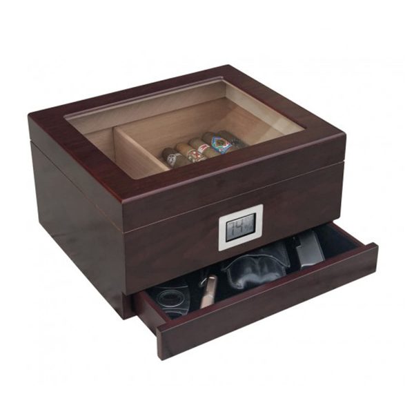 Chalet Glasstop 25 to 50 Count Humidor With Storage