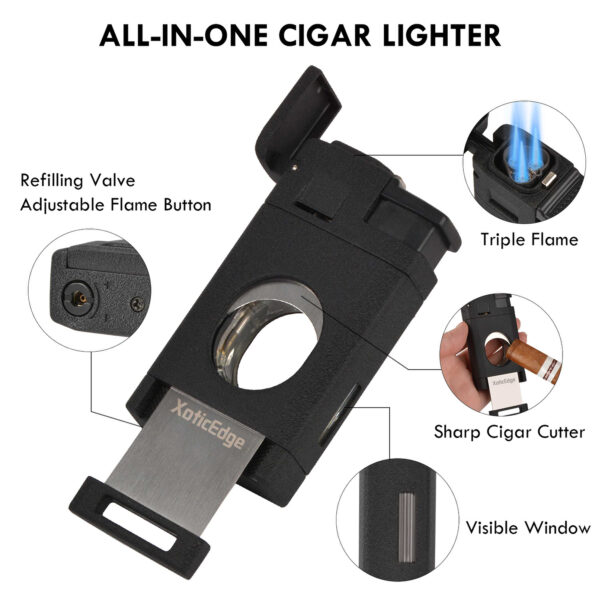 Aurora Triple Torch Cigar Lighter with Built in Guillotine Cutter Combo High-Line Triple Torch Lighter w/ Recessed Dual Guillotine Cutter in Gift Box