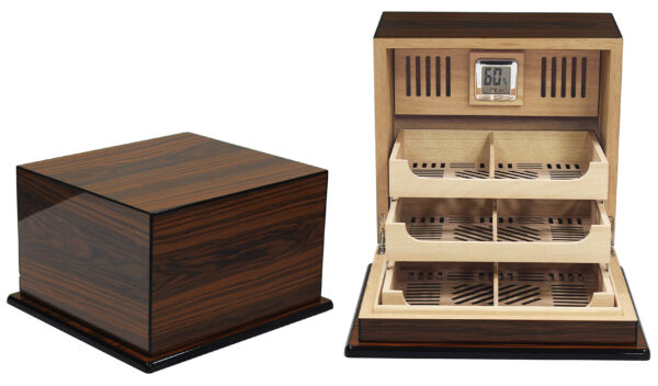 150 Ct. Lacquer Cigar Humidor w/ Articulating Multi-Tier Tray System