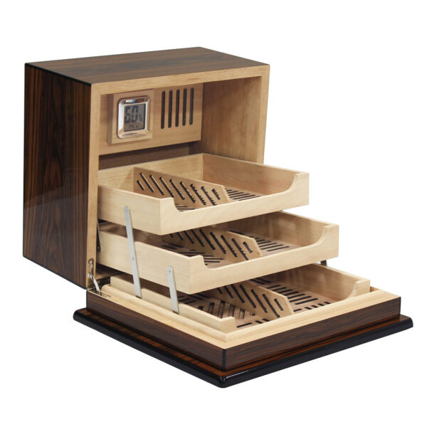 150 Ct. Lacquer Cigar Humidor w/ Articulating Multi-Tier Tray System