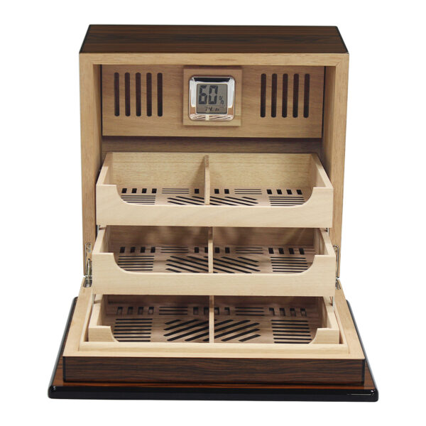 150 Ct. Lacquer Cigar Humidor w/ Articulating Multi-Tier Tray System