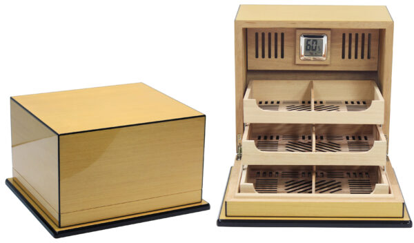 150 Ct. Lacquer Cigar Humidor w/ Articulating Multi-Tier Tray System