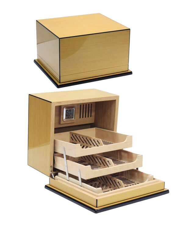 150 Ct. Lacquer Cigar Humidor w/ Articulating Multi-Tier Tray System