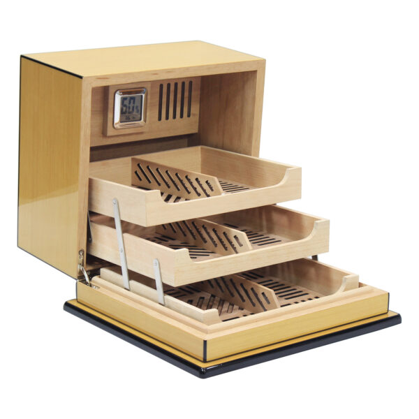 150 Ct. Lacquer Cigar Humidor w/ Articulating Multi-Tier Tray System