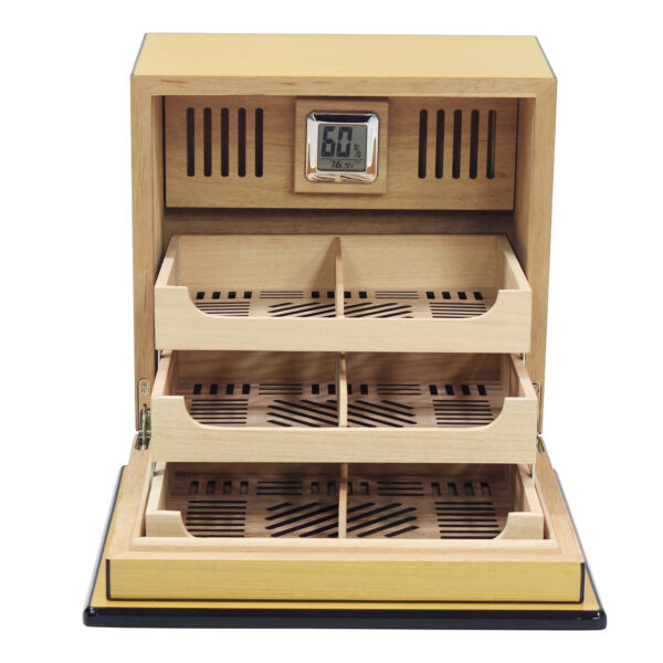 150 Ct. Lacquer Cigar Humidor w/ Articulating Multi-Tier Tray System