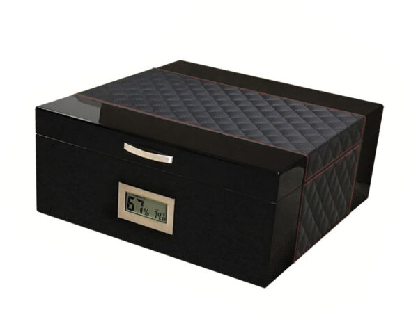 200 Cigar Royal Blue Humidor Featuring Diamond Pattern Bonded Leather Top & Sides w/ Silver Accent Stitching