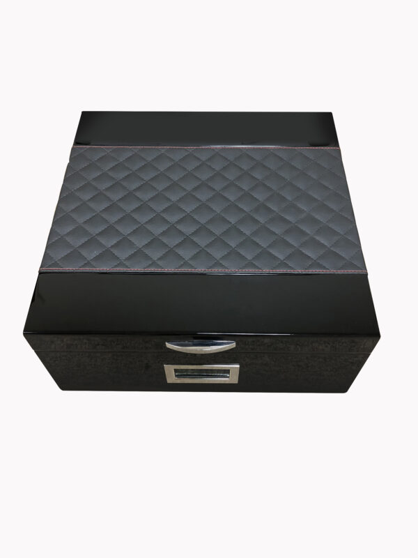 200 Cigar Royal Blue Humidor Featuring Diamond Pattern Bonded Leather Top & Sides w/ Silver Accent Stitching