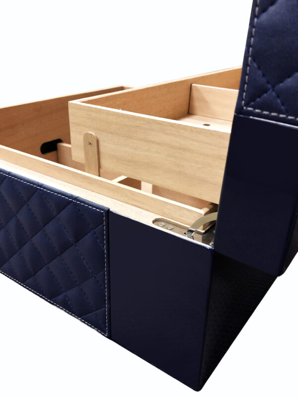 200 Cigar Royal Blue Humidor Featuring Diamond Pattern Bonded Leather Top & Sides w/ Silver Accent Stitching