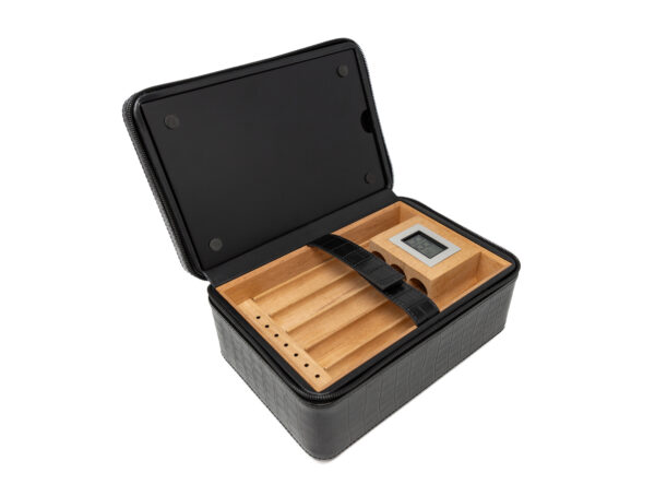 The ManhattanXL Gift Set Cigar Case w Accesories 10-20 Ct. Travel Humidor w/ Digital Hygrometer, Ashtray, Cutter, Lighter, Humidifier & Zippered Case