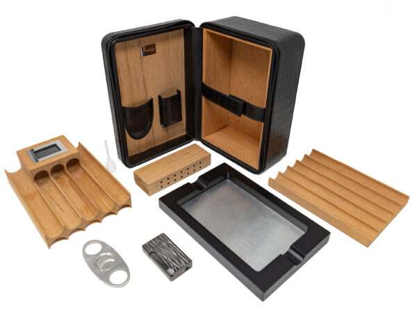 The ManhattanXL Gift Set Cigar Case w Accesories 10-20 Ct. Travel Humidor w/ Digital Hygrometer, Ashtray, Cutter, Lighter, Humidifier & Zippered Case