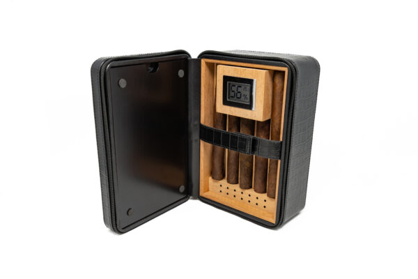 The ManhattanXL Gift Set Cigar Case w Accesories 10-20 Ct. Travel Humidor w/ Digital Hygrometer, Ashtray, Cutter, Lighter, Humidifier & Zippered Case