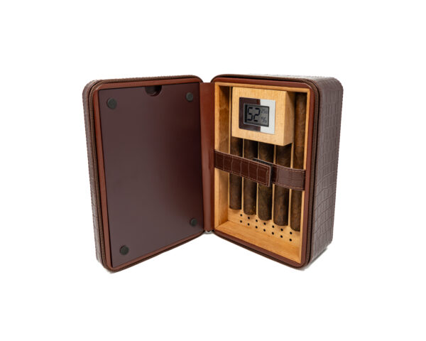 The ManhattanXL Gift Set Cigar Case w Accesories 10-20 Ct. Travel Humidor w/ Digital Hygrometer, Ashtray, Cutter, Lighter, Humidifier & Zippered Case