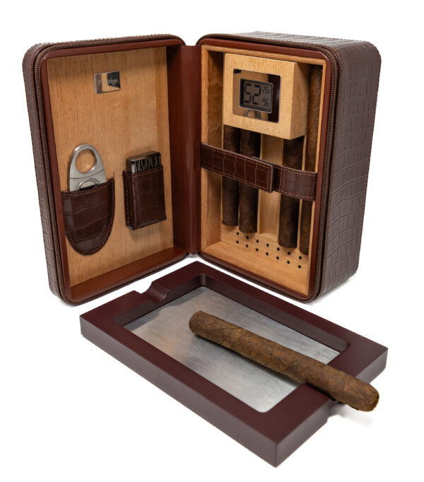 The ManhattanXL Gift Set Cigar Case w Accesories 10-20 Ct. Travel Humidor w/ Digital Hygrometer, Ashtray, Cutter, Lighter, Humidifier & Zippered Case