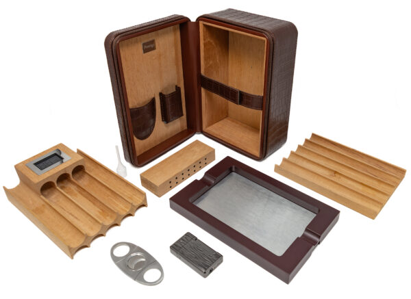 The ManhattanXL Gift Set Cigar Case w Accesories 10-20 Ct. Travel Humidor w/ Digital Hygrometer, Ashtray, Cutter, Lighter, Humidifier & Zippered Case