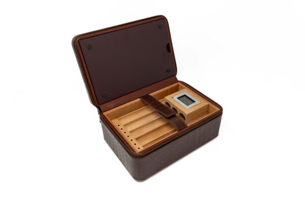 The ManhattanXL Gift Set Cigar Case w Accesories 10-20 Ct. Travel Humidor w/ Digital Hygrometer, Ashtray, Cutter, Lighter, Humidifier & Zippered Case