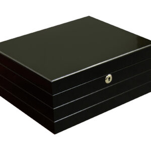 Onyx 50 Count High Gloss Black Cigar Humidor with polished metal details