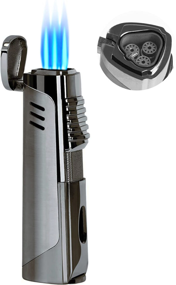 The Pinnacle Contemporary Triple Flame Torch in Gun Metal Finish