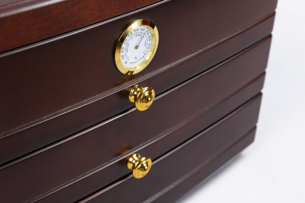 The Regent 75 Ct. Dark Mahogany Glass Top Humidor w/ 3 Drawers